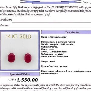 3.42ct Gold Ruby Earrings 14k Solid Gold